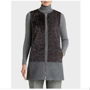 Lafayette 148 New York Gray Wool Blend Zip Front Tamer Vest Faux Fur